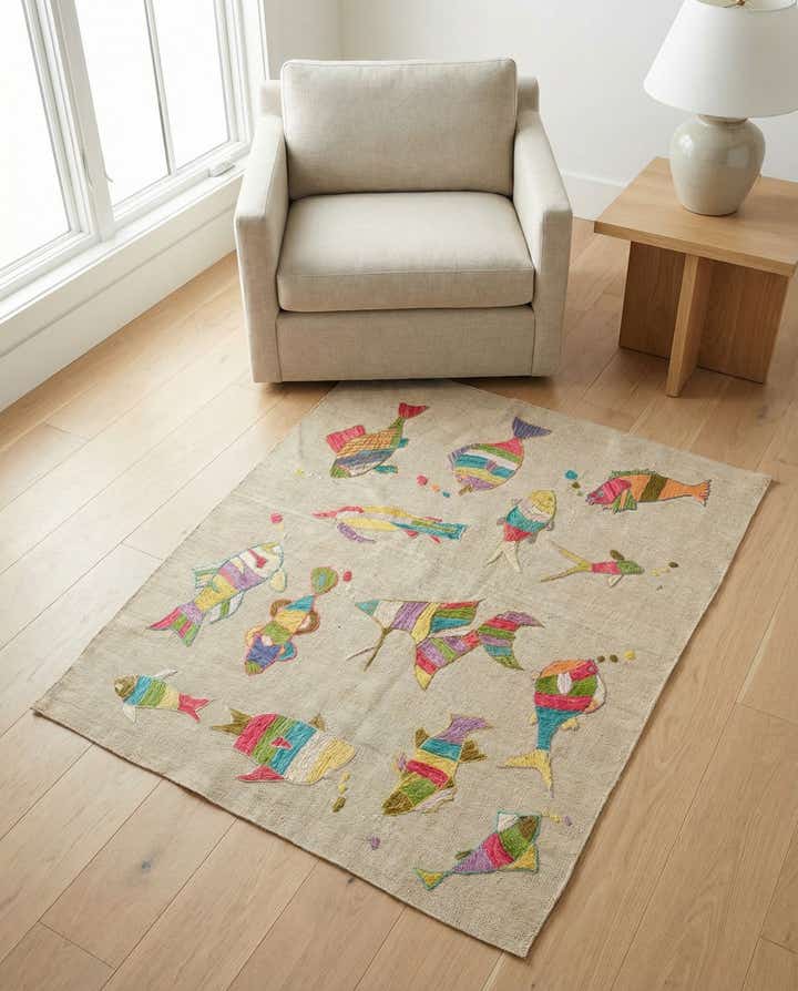 3' 3 x 3' 10 Hand Woven Kilim Suzani Wool Square Rug