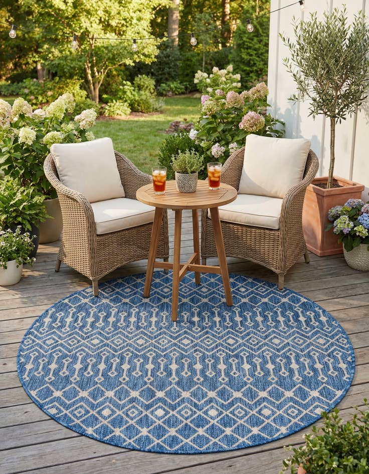 Detail image of 5' 3 x 5' 3 Washable Lattice Indoor / Outdoor Round Rug