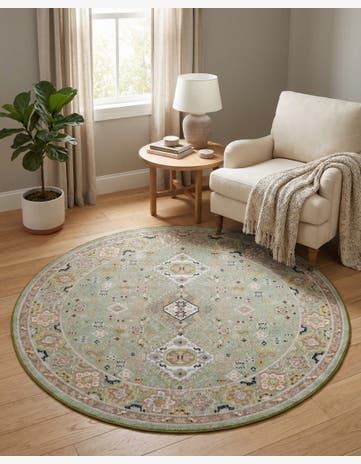 Light Green Kamala Washable Round Rug