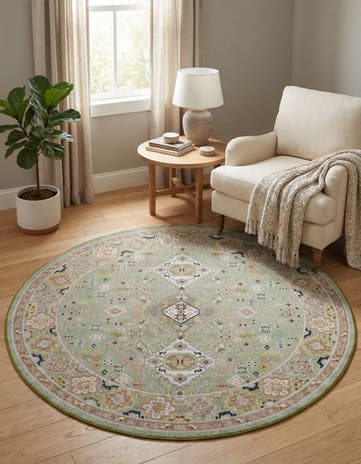 Light Green Kamala Washable Round Rug