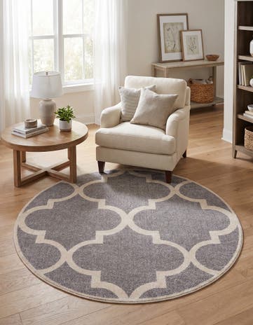 Gray Lattice Round Rug