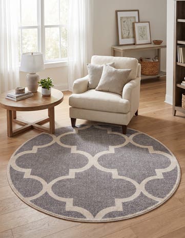 Gray Lattice Round Rug