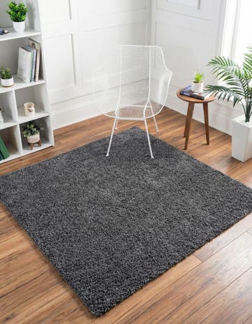 Pebble Gray Soft Solid Shag Square Rug