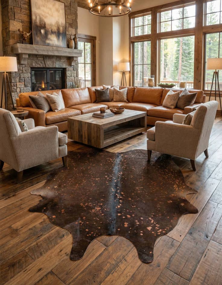 Detail image of 7' 1 x 7' 9 Cowhide Leather Square Rug