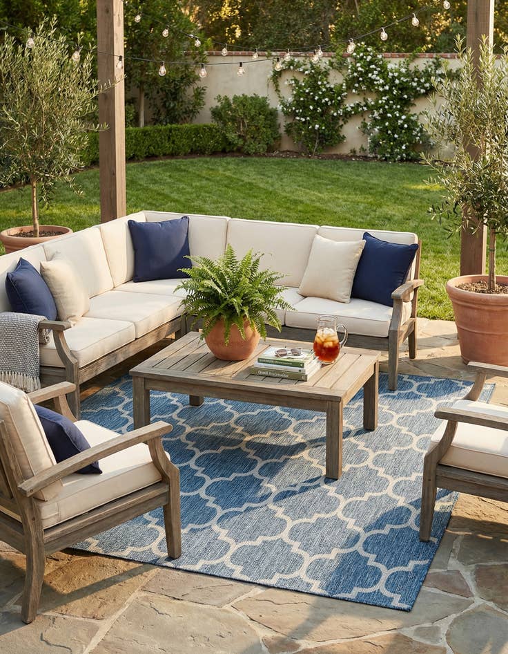 Detail image of 7' 10 x 7' 10 Washable Lattice Indoor / Outdoor Square Rug
