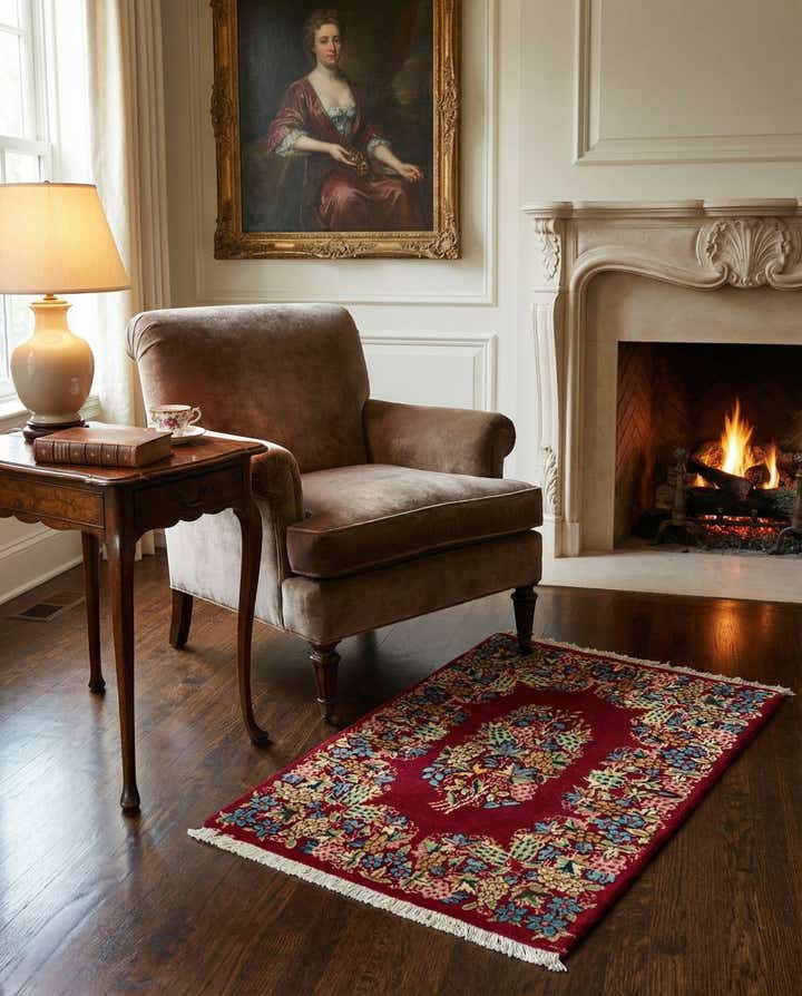 1' 8 x 2' 4 Hand Knotted Kerman Persian Square Rug