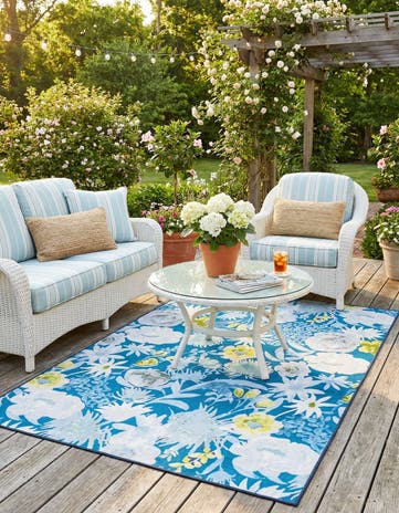 Navy Blue Easy-Clean Jill Zarin Caribbean Indoor / Outdoor Rug