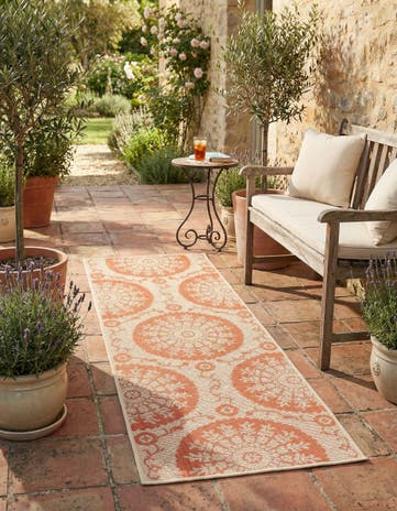 Terracotta Easy-Clean Botanical Indoor / Outdoor Runner Rug