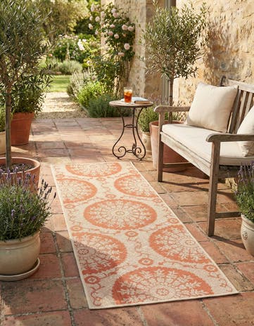 Terracotta Easy-Clean Botanical Indoor / Outdoor Runner Rug