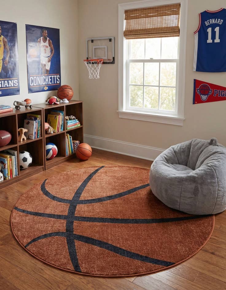 Detail image of 5' 3 x 5' 3 Sports Washable Round Rug
