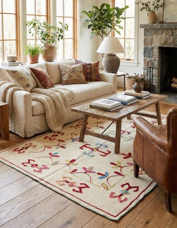 4' x 5' 8 Hand Woven Kilim Suzani Wool Rug