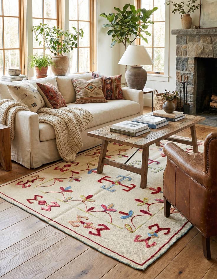 Detail image of 4' x 5' 8 Hand Woven Kilim Suzani Wool Rug