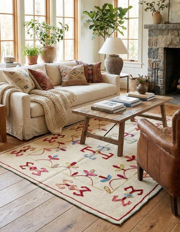 4' x 5' 8 Hand Woven Kilim Suzani Wool Rug