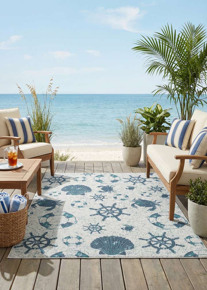 7' 10 x 10' Easy-Clean Coastal Indoor / Outdoor Rug