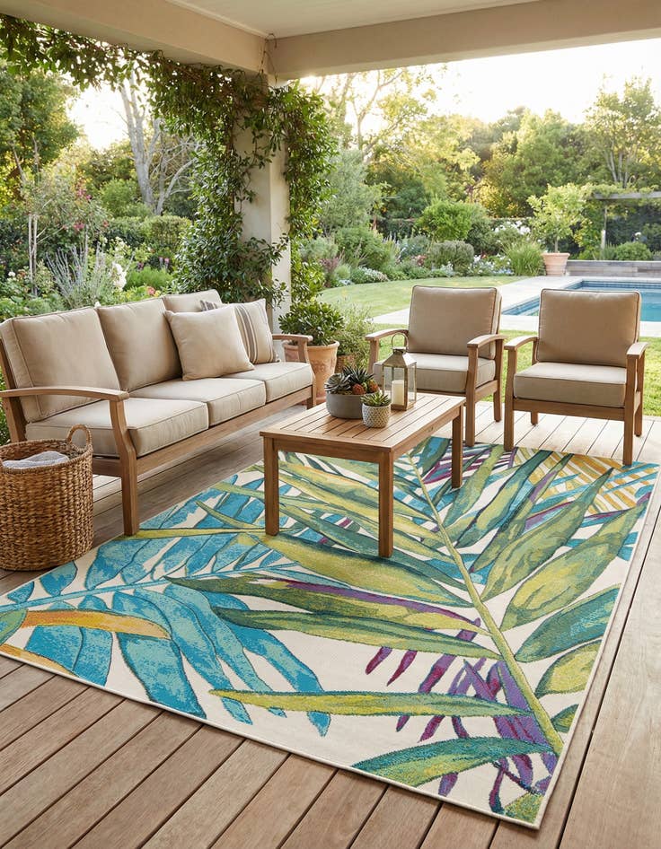 Detail image of 5' x 7'  Washable Botanical Indoor / Outdoor Rug