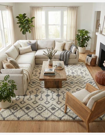 Ivory Moroccan Trellis Shag Square Rug