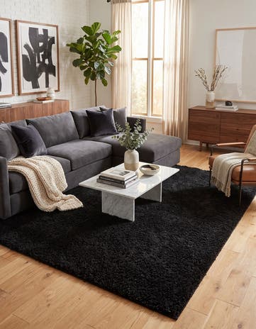 Jet Black Comfort Solid Shag Square Rug