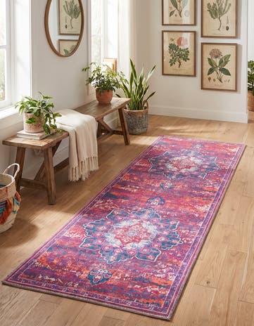 Multi Fuchsia Washable Francesca Runner Rug