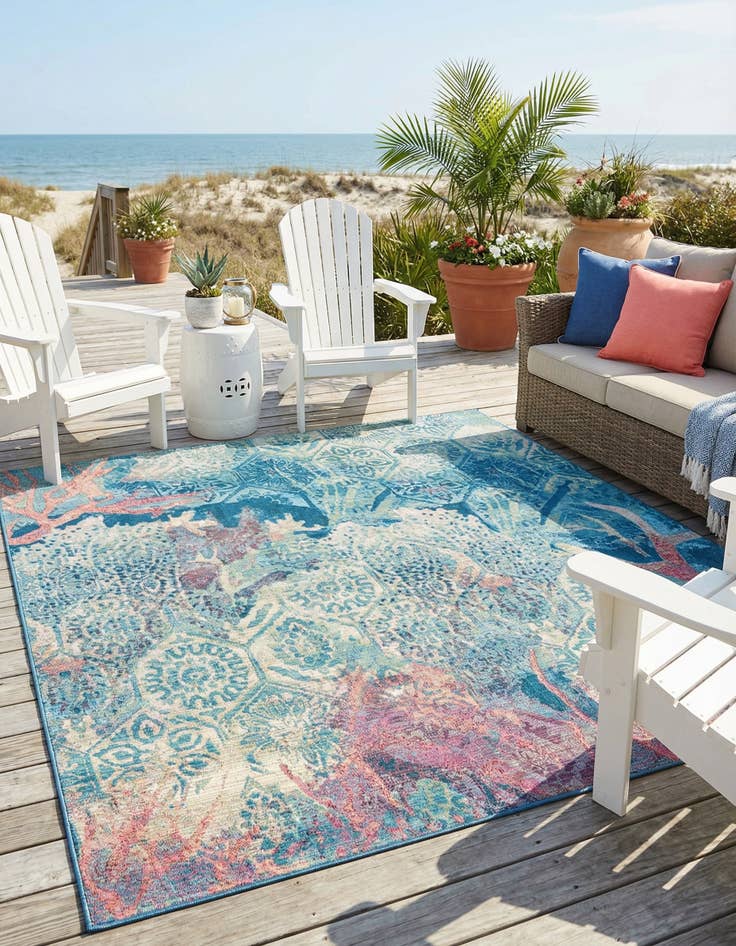 Detail image of 7' 10 x 7' 10 Washable Coastal Indoor / Outdoor Square Rug