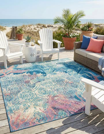 7' 10 x 7' 10 Easy-Clean Coastal Indoor / Outdoor Square Rug
