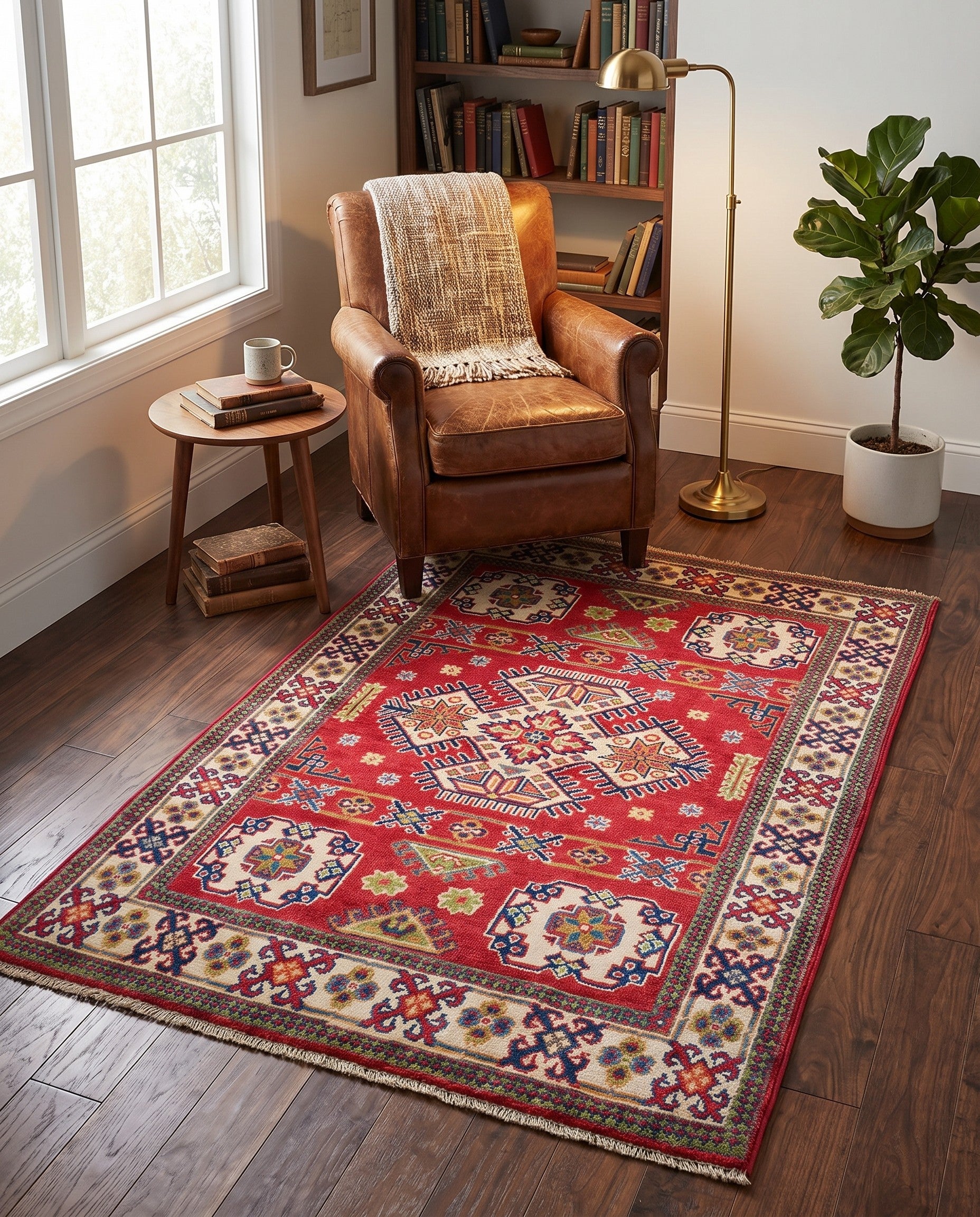 3' 4 x 4' 9 Hand Knotted Kazak Rug