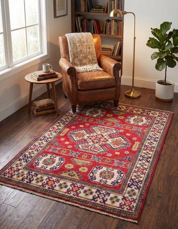 3' 4 x 4' 9 Hand Knotted Kazak Rug