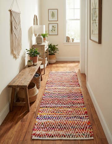 Hand Woven Chindi Chevron Runner Rug