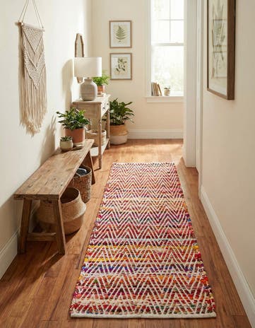 Hand Woven Chindi Chevron Runner Rug