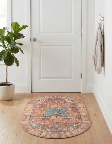 Rust Red Washable Timeless Oval Rug