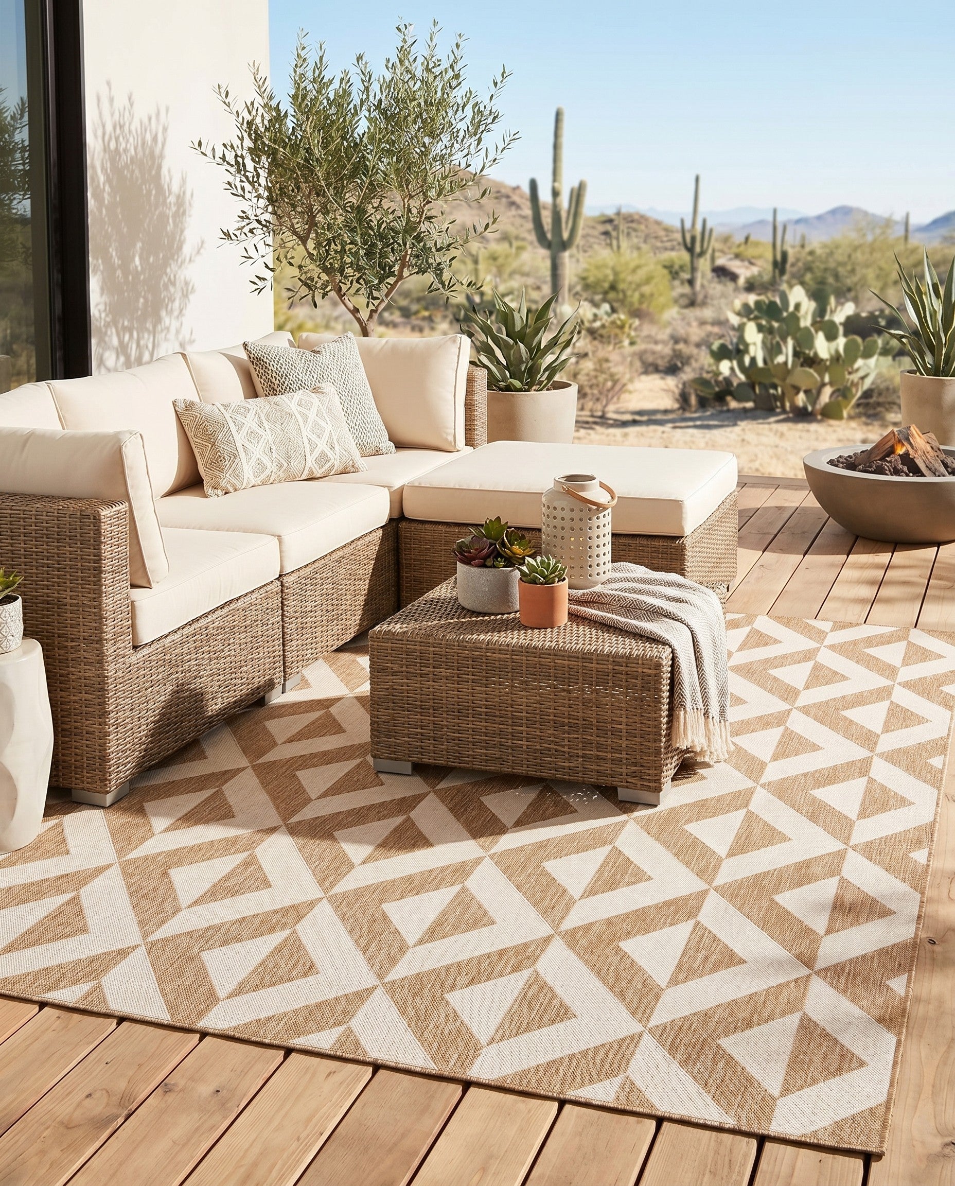 Beige Easy-Clean Jill Zarin Napa Indoor / Outdoor Square Rug