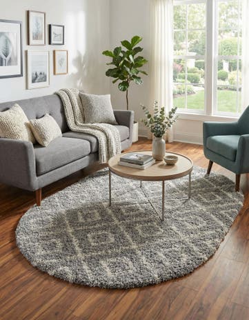 Gray Lattice Shag Oval Rug