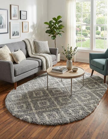 Gray Lattice Shag Oval Rug