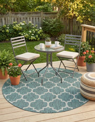 6' x 6' Easy-Clean Trellis Indoor / Outdoor Round Rug