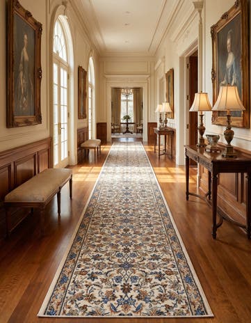 Ivory Kashan Design Runner Rug