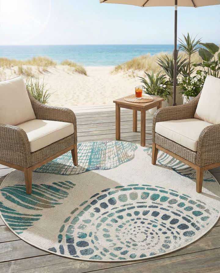 5' 3 x 5' 3 Easy-Clean Coastal Indoor / Outdoor Round Rug