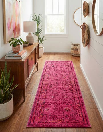Magenta Washable Fleur Runner Rug