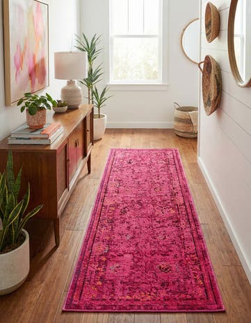 Magenta Washable Fleur Runner Rug