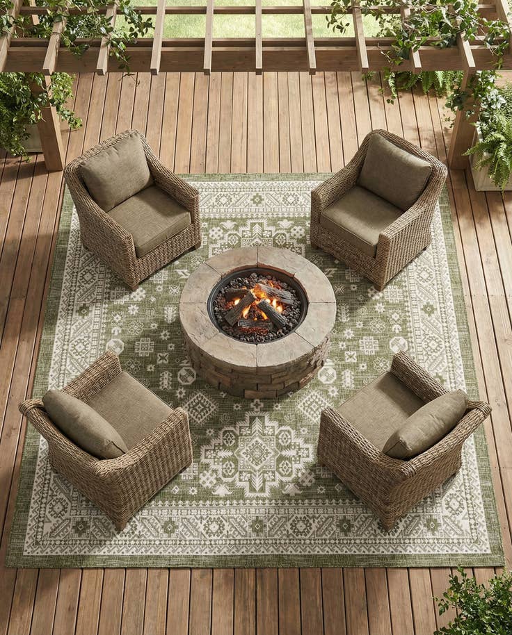 Detail image of 10' x 10' Easy-Clean Aztec Indoor / Outdoor Square Rug