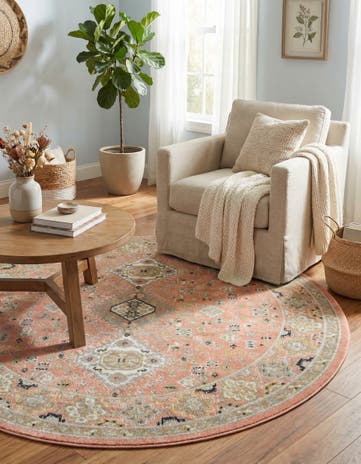 Rose Pink Kamala Washable Round Rug