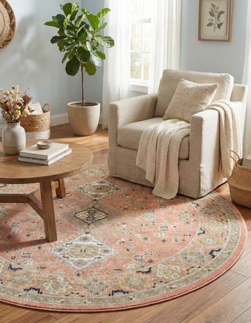 Rose Pink Kamala Washable Round Rug