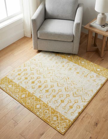 Ivory and Yellow Moroccan Trellis Square Rug