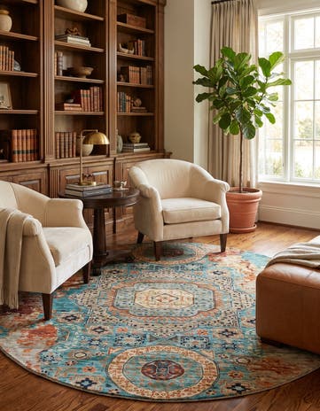 8' 1 x 8' 1 Hand Knotted Mamluk Ziegler Round Rug