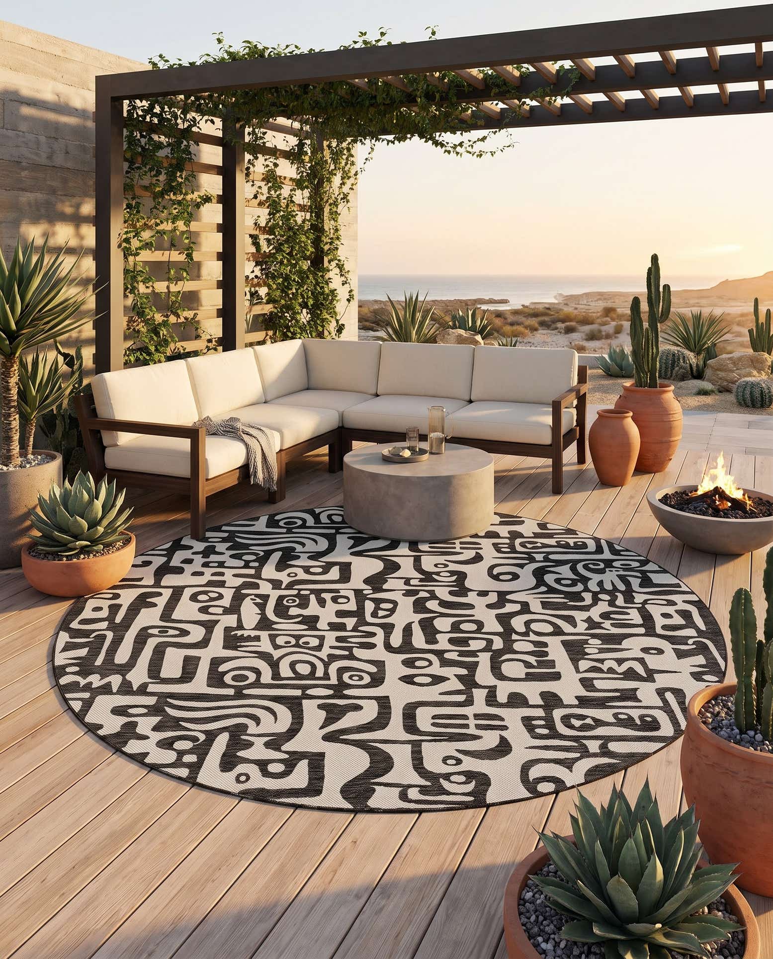 10' x 10' Easy-Clean Modern Indoor / Outdoor Round Rug
