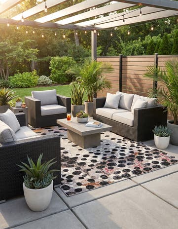 White and Black Easy-Clean Modern Indoor / Outdoor Rug