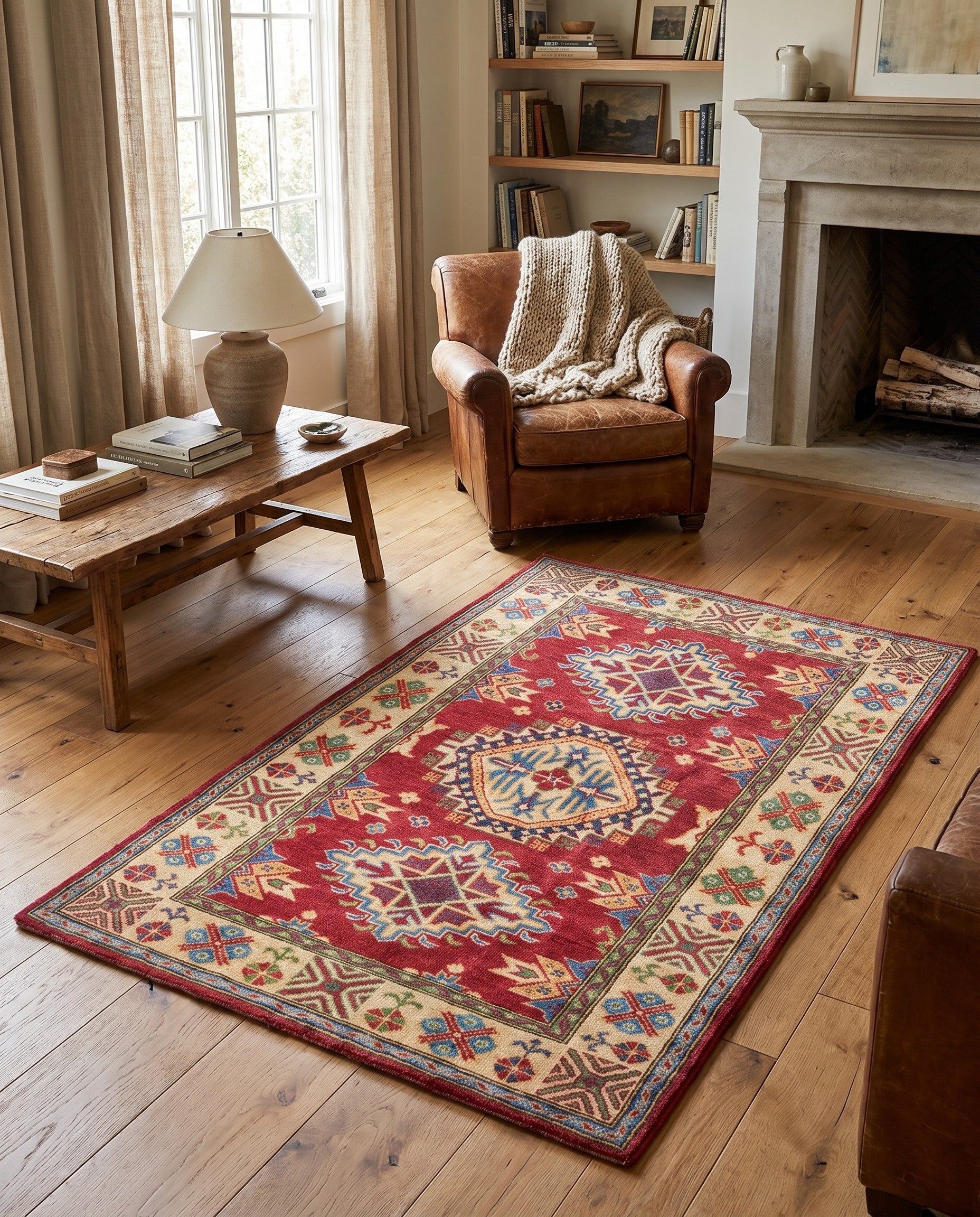 3' 4 x 4' 11 Hand Knotted Kazak Rug