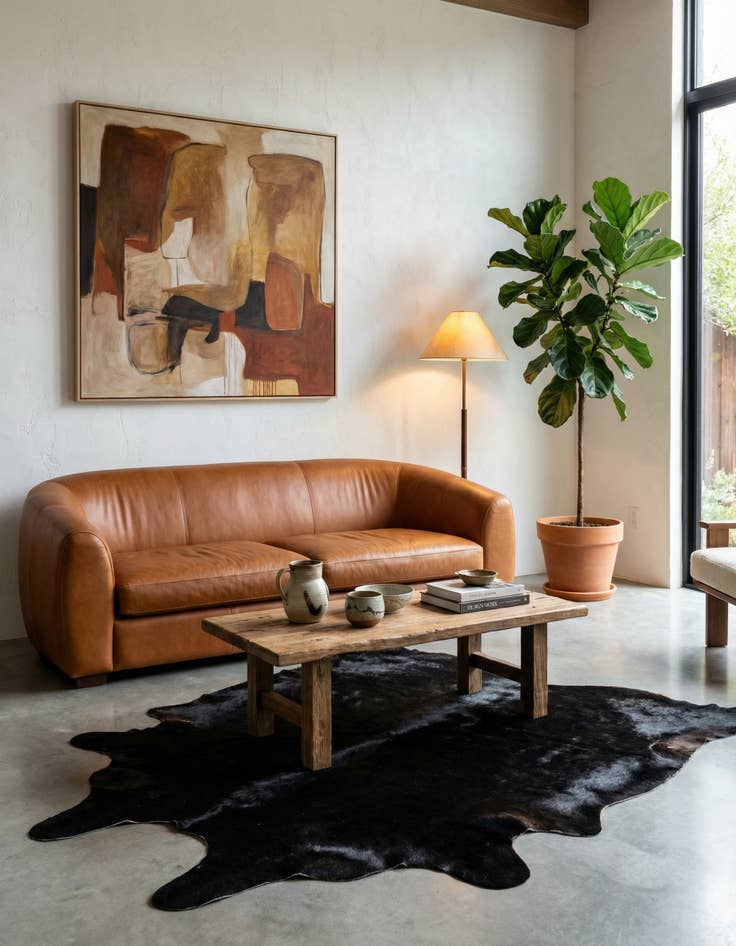 Detail image of 5' 4 x 5' 7 Cowhide Leather Square Rug