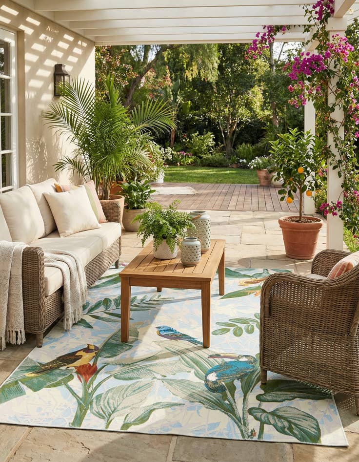 Detail image of 5' 3 x 8' Washable Botanical Indoor / Outdoor Rug