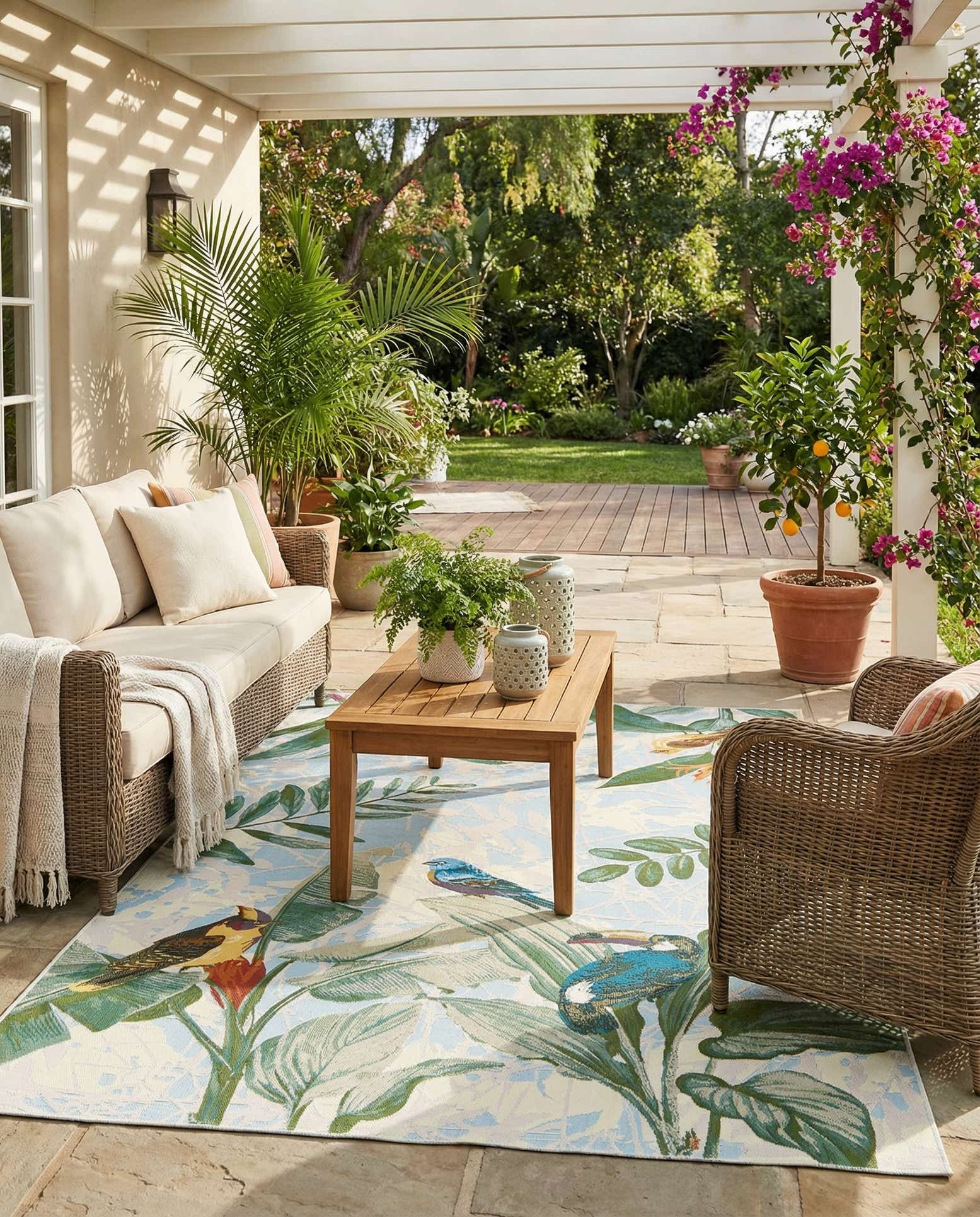 5' 3 x 8' Easy-Clean Botanical Indoor / Outdoor Rug