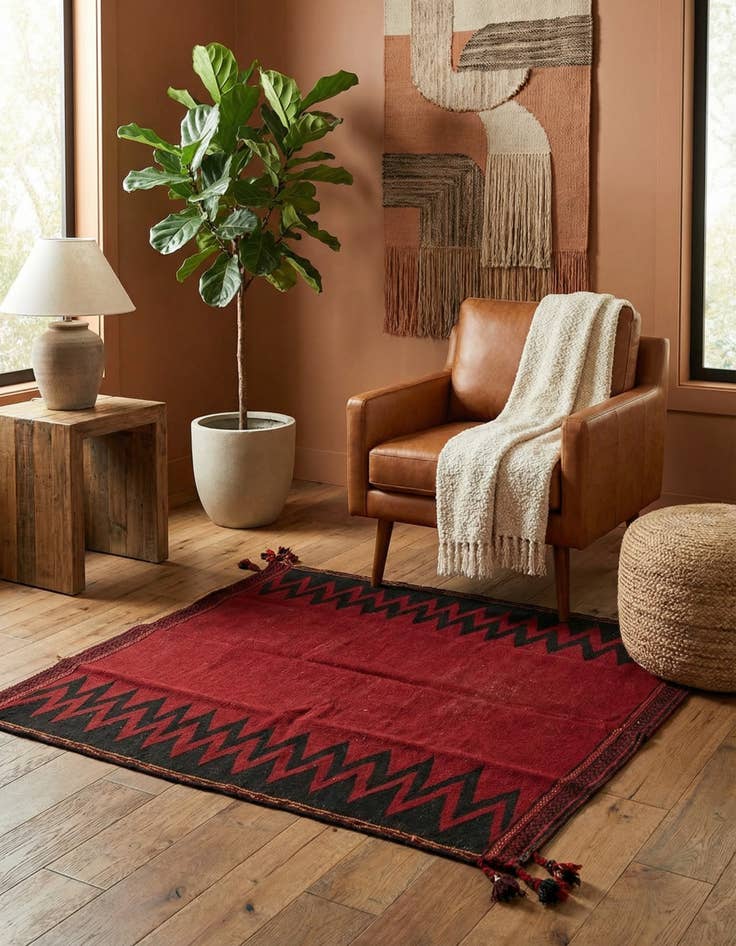 Detail image of 4' x 4' 2 Hand Woven Kilim Modern Wool Square Rug