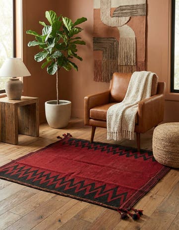 4' x 4' 2 Hand Woven Kilim Modern Wool Square Rug